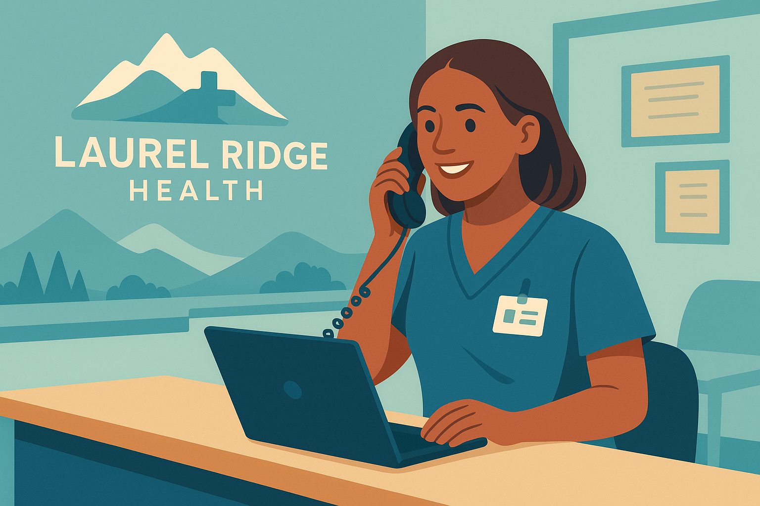 Friendly receptionist taking calls at Laurel Ridge
